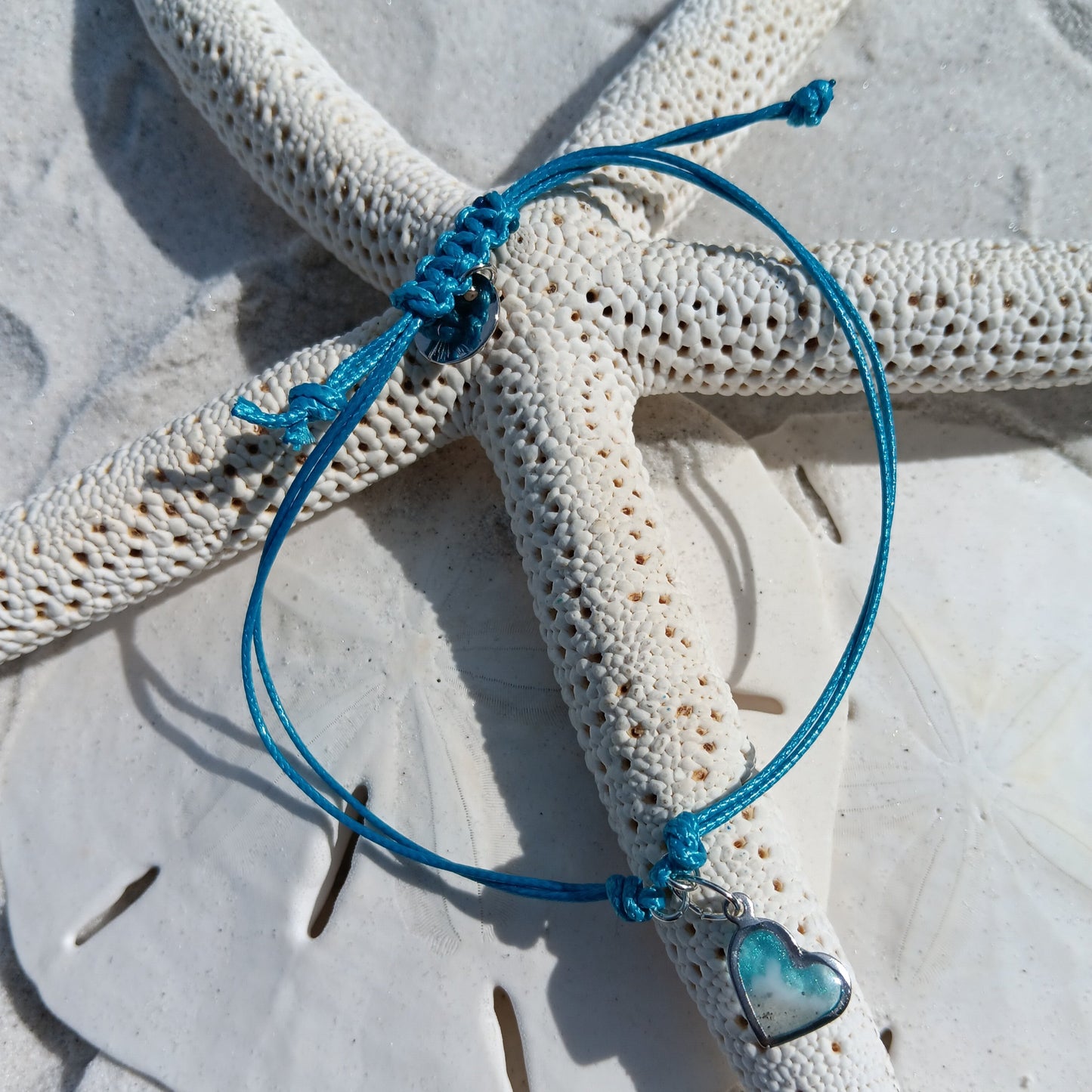 Bracelet - Blue Waxed Polyester Cord Bracelet w/ charm