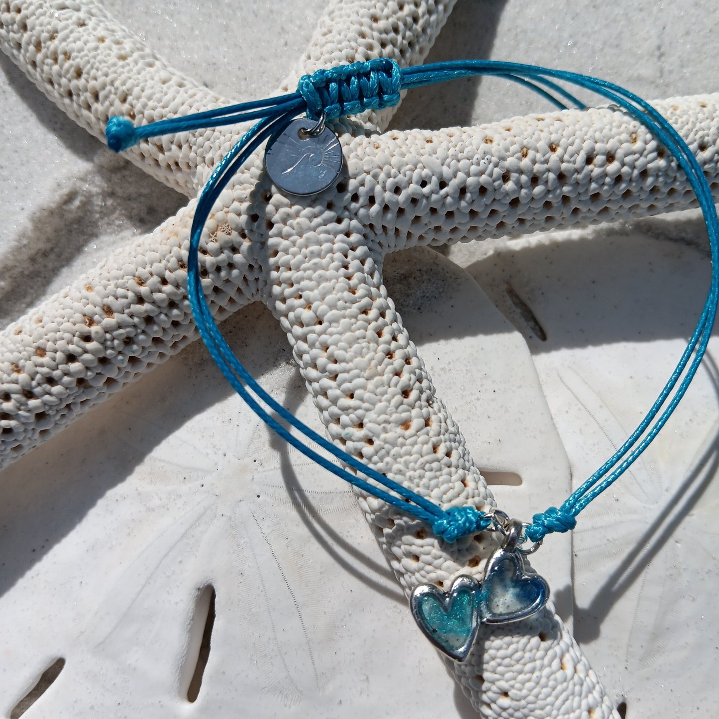 Bracelet - Blue Waxed Polyester Cord Bracelet w/ charm