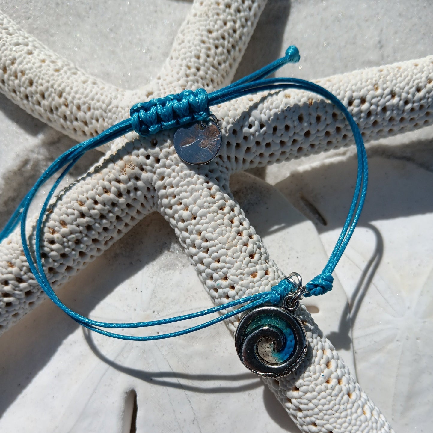 Bracelet - Blue Waxed Polyester Cord Bracelet w/ charm