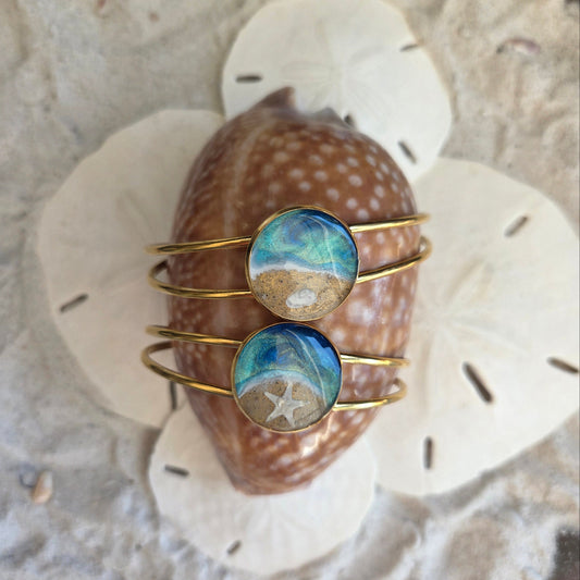 Cuff Bracelet - Florida beach sand Bracelet with shells