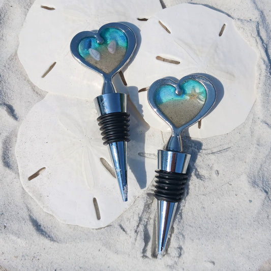 Florida Beach Sand Heart Wine Stopper