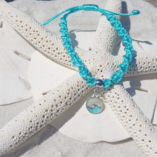 Bracelet - Teal Waxed Polyester Braided Cord Bracelet