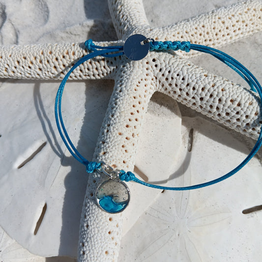 Bracelet - Blue Waxed Polyester Cord Bracelet w/ charm