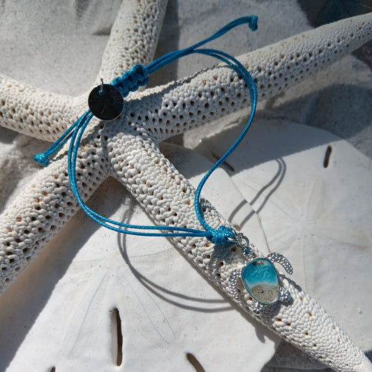 Bracelet - Blue Waxed Polyester Cord Bracelet w/ charm