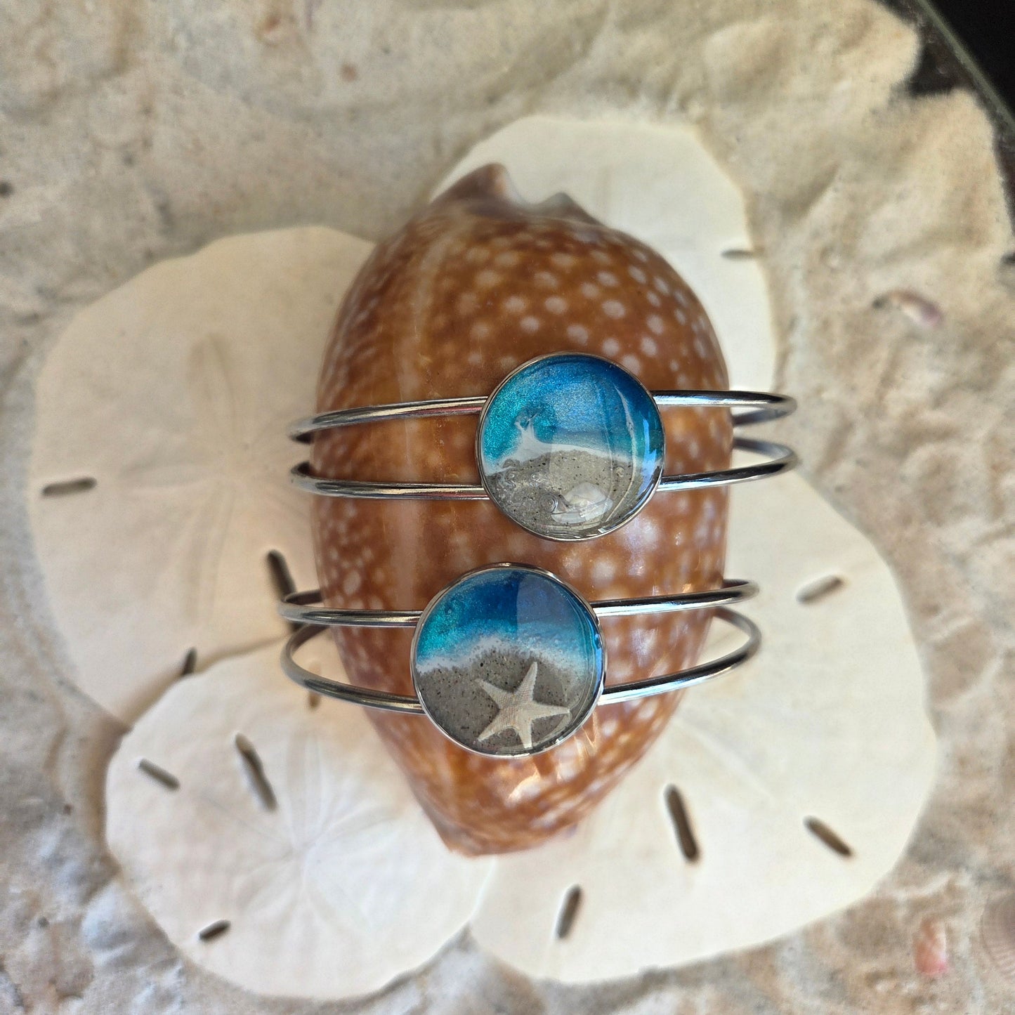 Cuff Bracelet - Florida beach sand Bracelet with shells