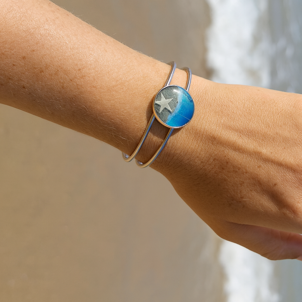 Cuff Bracelet - Florida beach sand Bracelet with shells