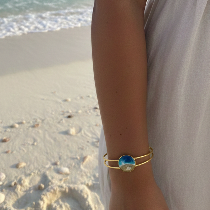Cuff Bracelet - Florida beach sand Bracelet with shells