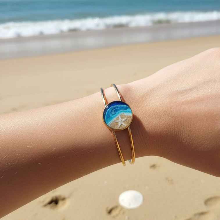 Cuff Bracelet - Florida beach sand Bracelet with shells