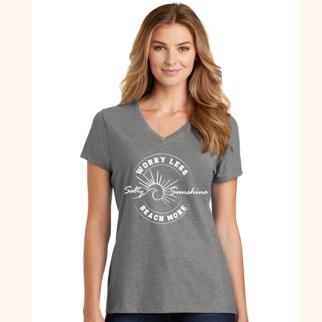 Ladies Vneck - Worry Less Beach More