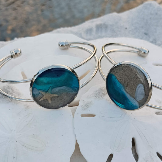 Cuff Bracelet - Florida beach sand Bracelet with shells
